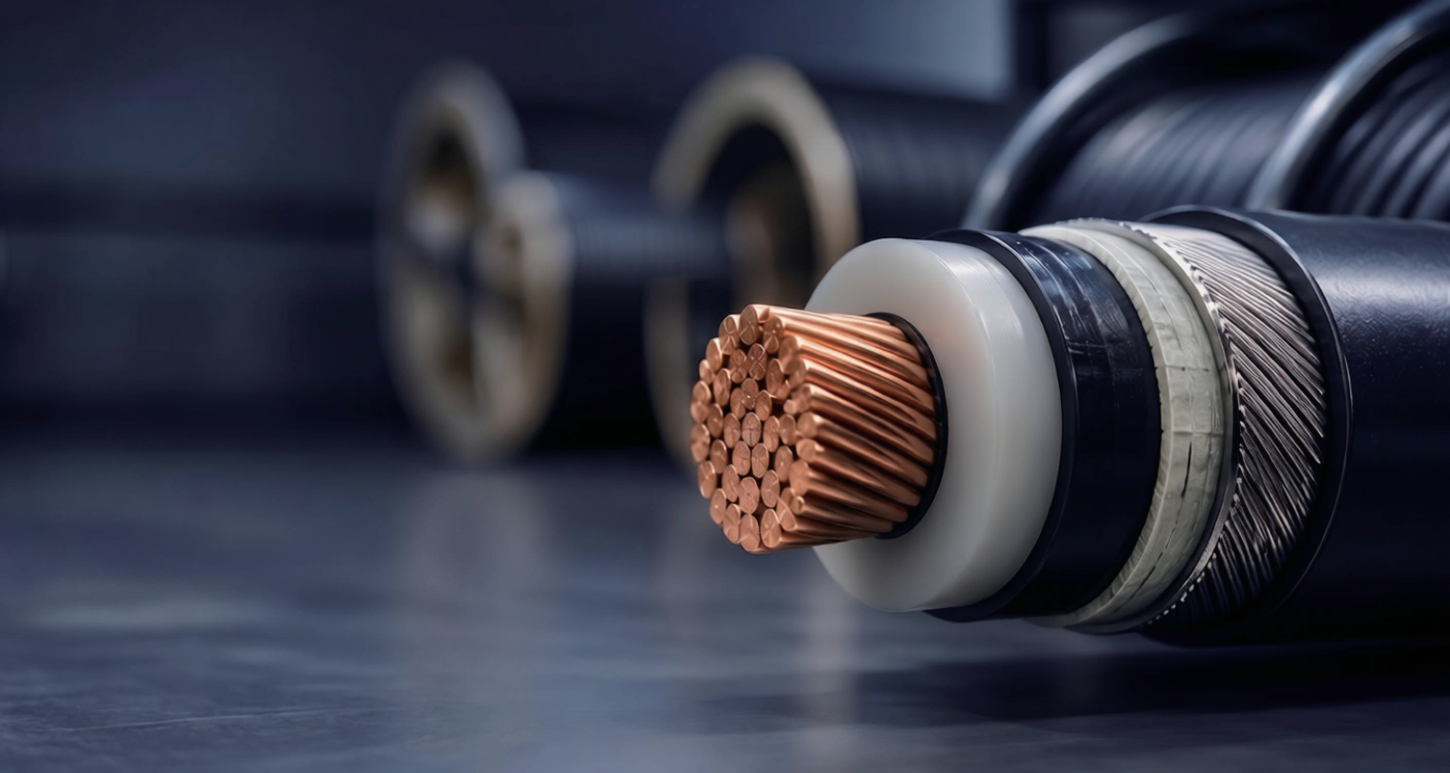 PV cable cross-section showing stranded copper conductor and multi-layer insulation